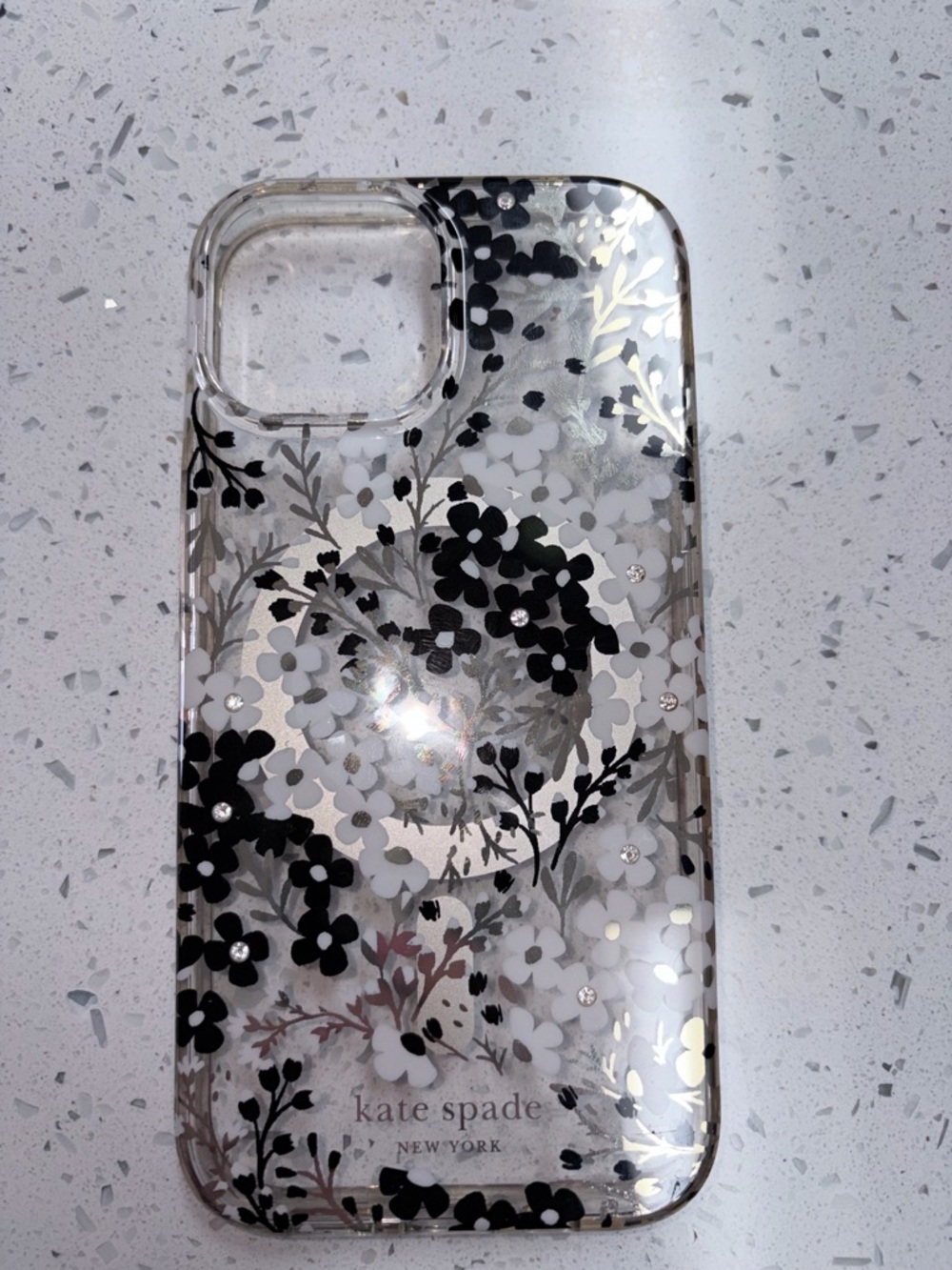 kate spade Black & White Floral Clear iPhone Case 16/ 16e